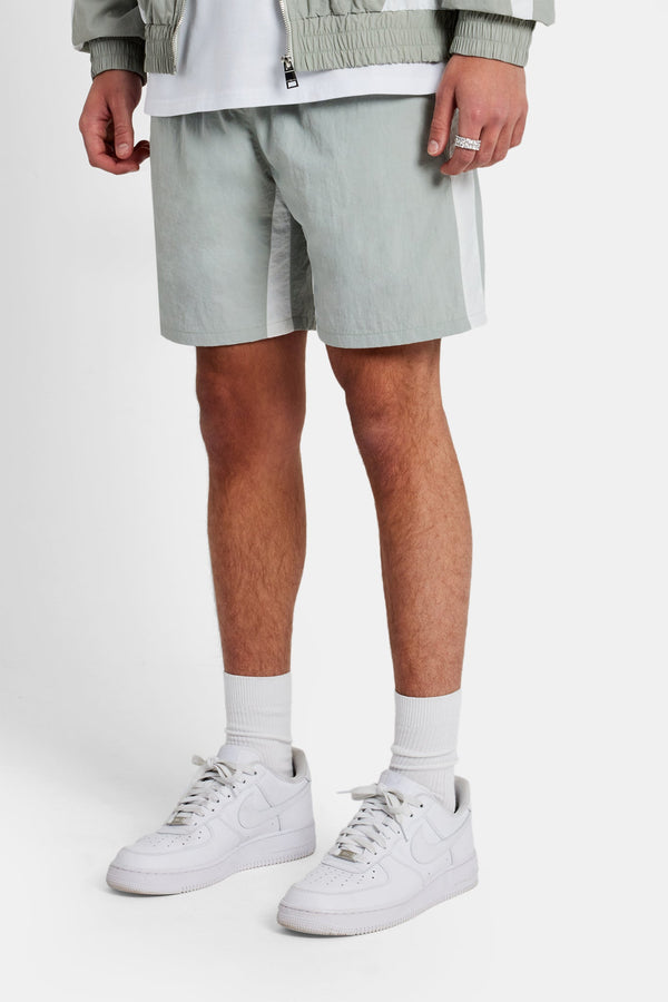 Nylon Panelled Track Short - Light Grey