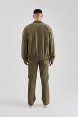 Nylon Panel Funnel Neck Track Jacket & Jogger - Khaki