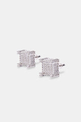 10mm Sterling Silver CZ Pave Square Stud Earrings