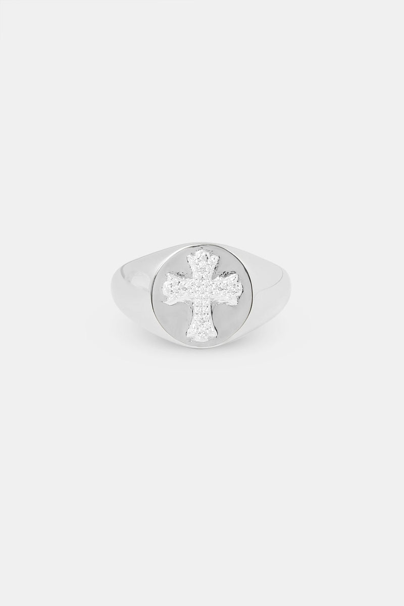 Iced Cross Signet Ring - 15mm