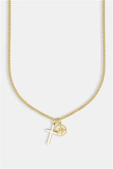 Polished Cross & Compass Layered Necklace - 15mm - Gold