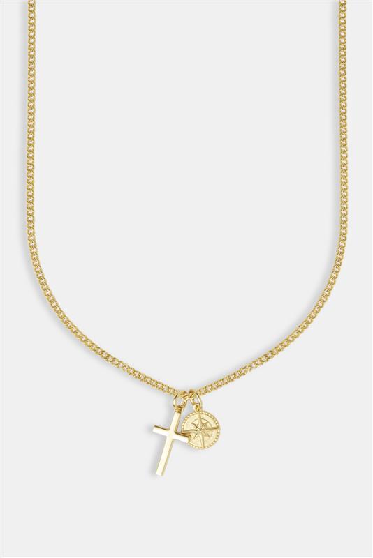 Polished Cross & Compass Layered Necklace - 15mm - Gold