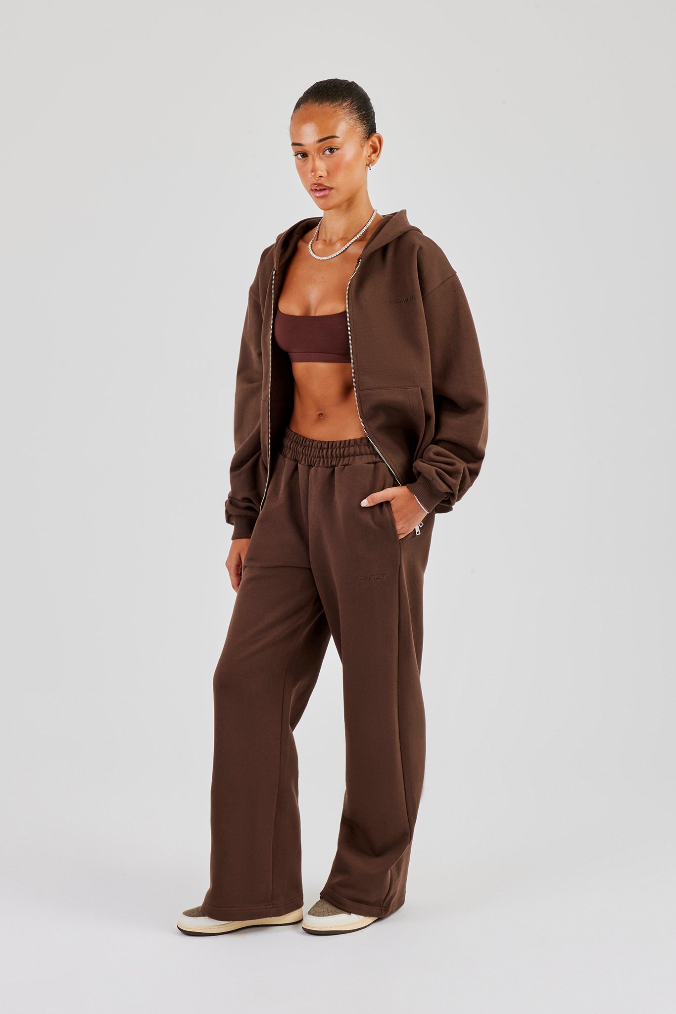 Cernucci Oversized Zip Through Jacket & Wide Leg Jogger - Chocolate