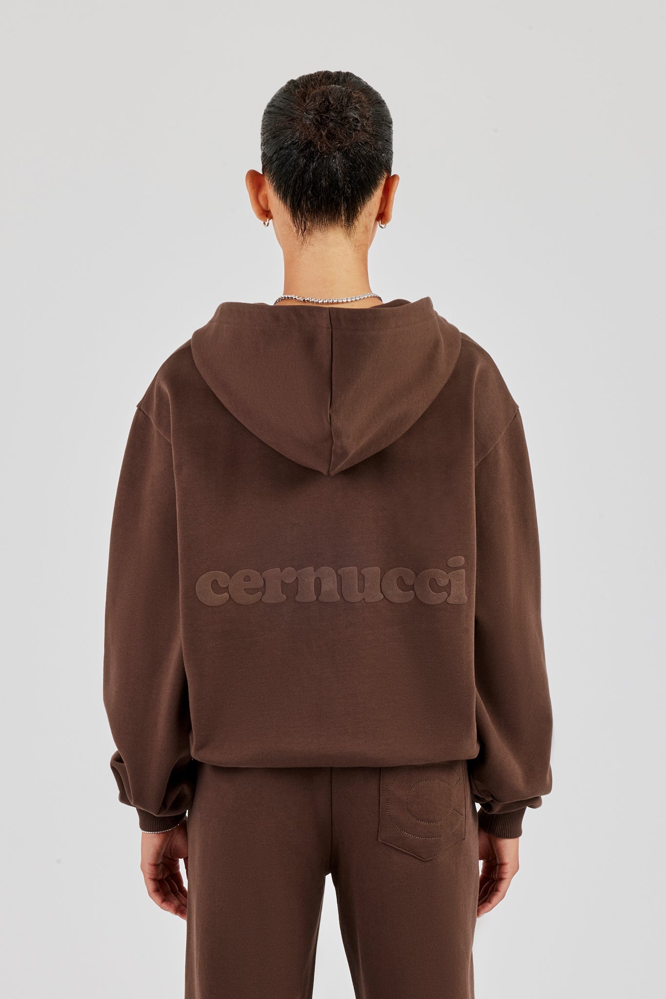 Cernucci Oversized Zip Through Hoodie - Chocolate