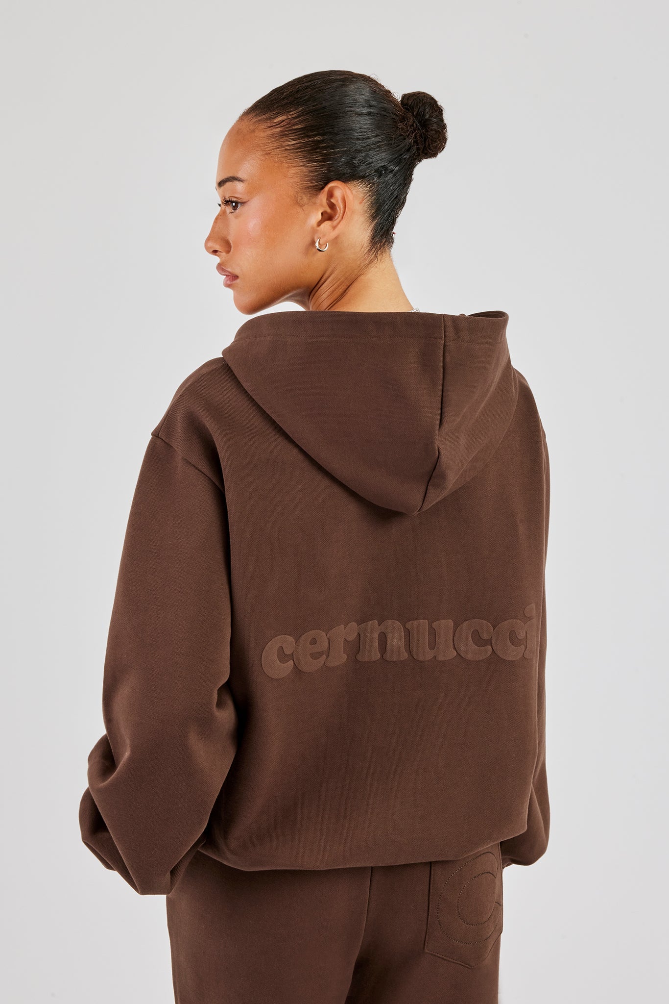 Cernucci Oversized Zip Through Hoodie - Chocolate | Womens Hoodies