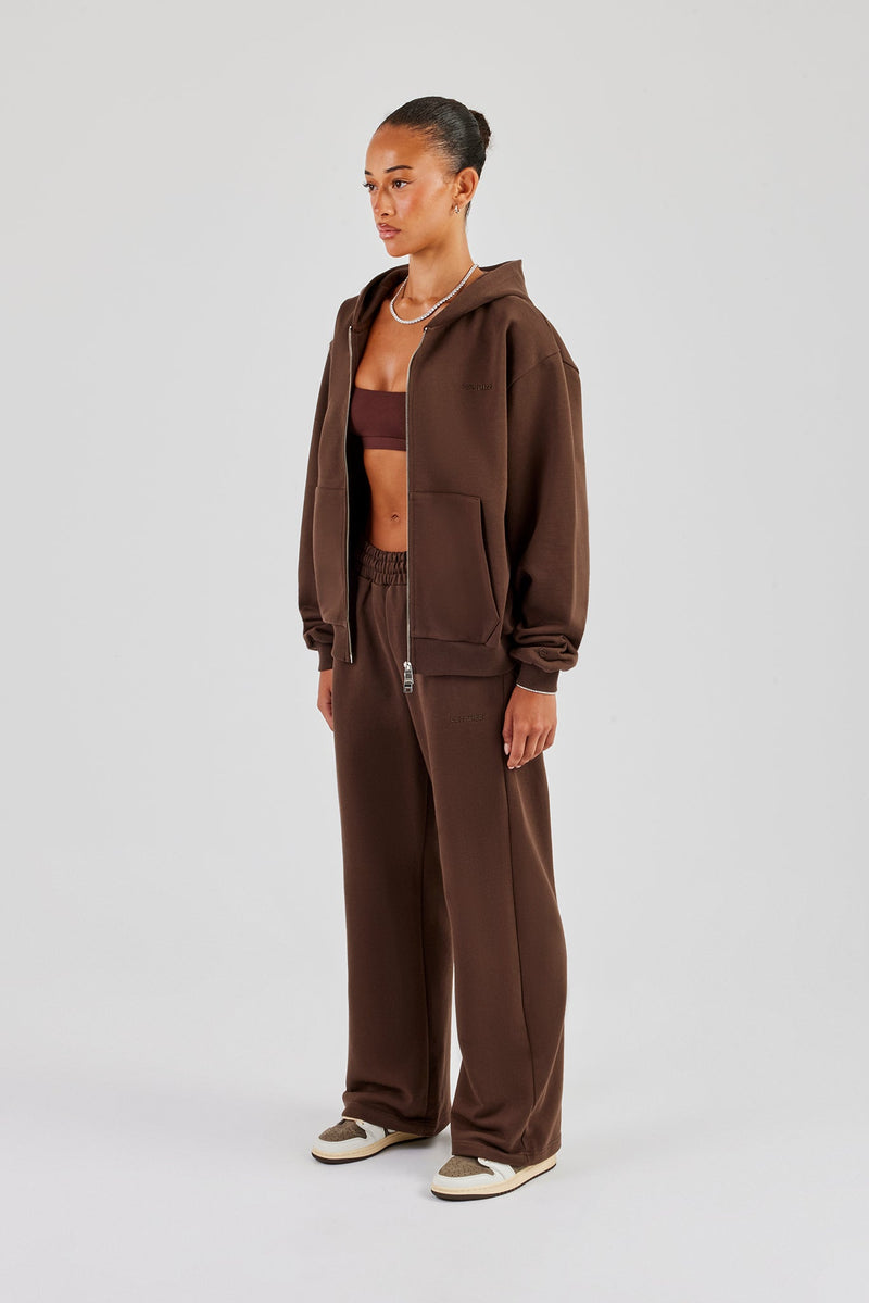 Cernucci Oversized Zip Through Jacket & Wide Leg Jogger - Chocolate