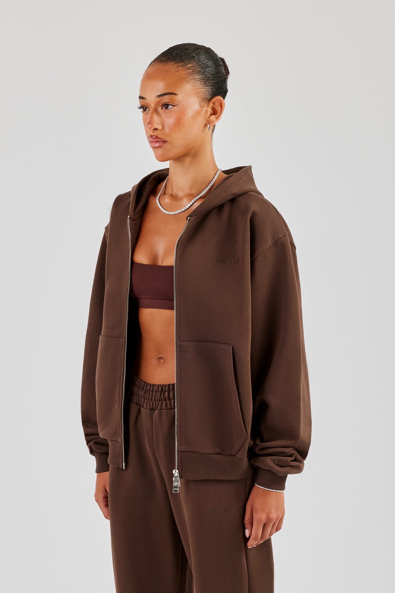 Cernucci Oversized Zip Through Hoodie - Chocolate