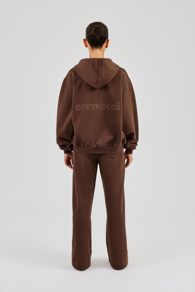 Cernucci Oversized Zip Through Jacket & Wide Leg Jogger - Chocolate