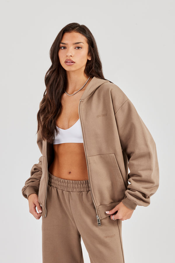 Cernucci Oversized Zip Through Hoodie - Taupe
