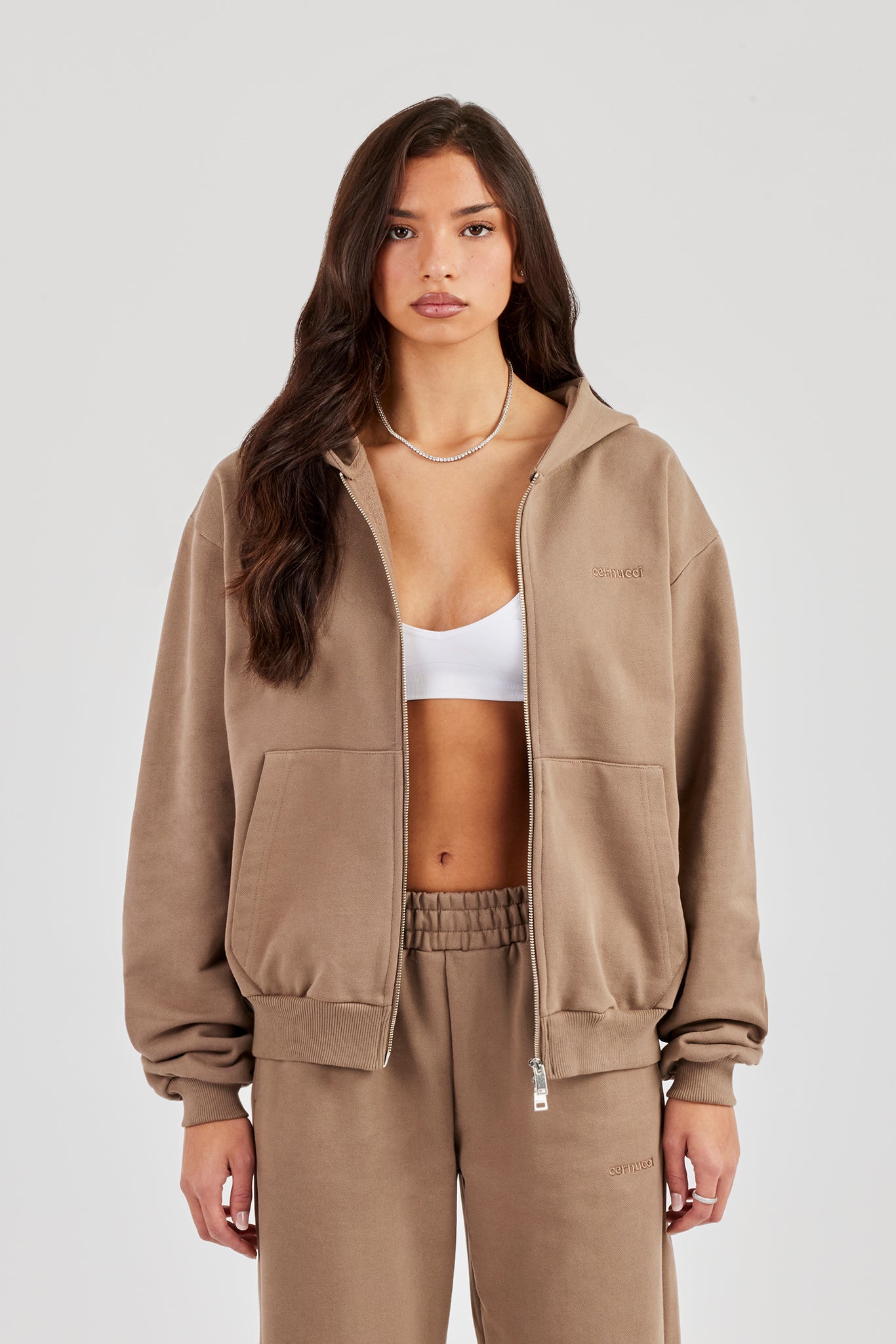 Cernucci Oversized Zip Through Hoodie - Taupe
