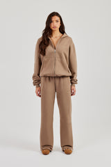 Cernucci Oversized Zip Through Hoodie Wide Leg Jogger - Taupe