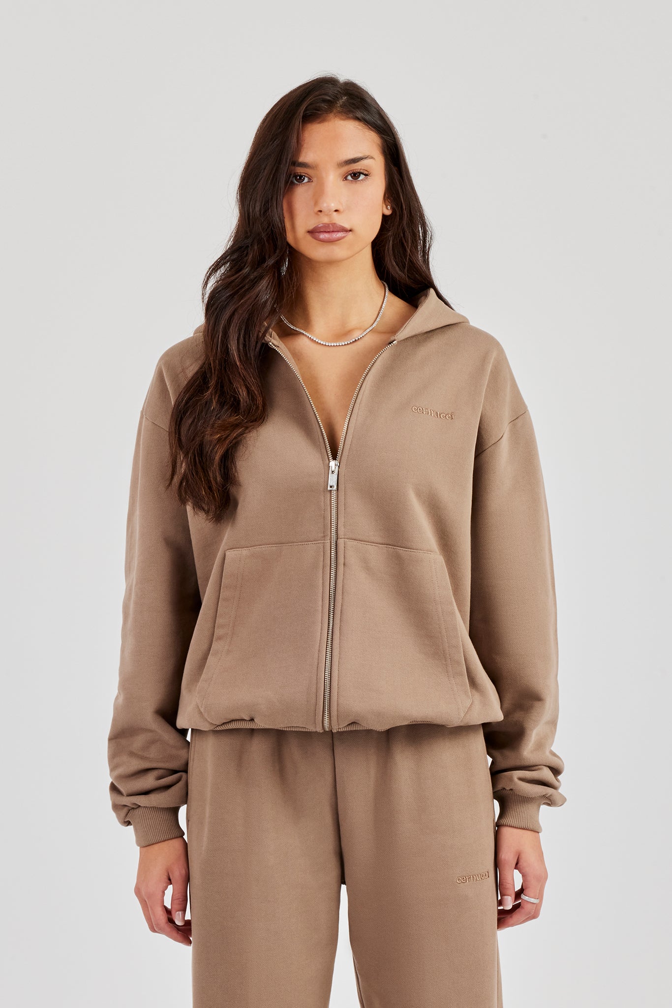 Cernucci Oversized Zip Through Hoodie - Taupe