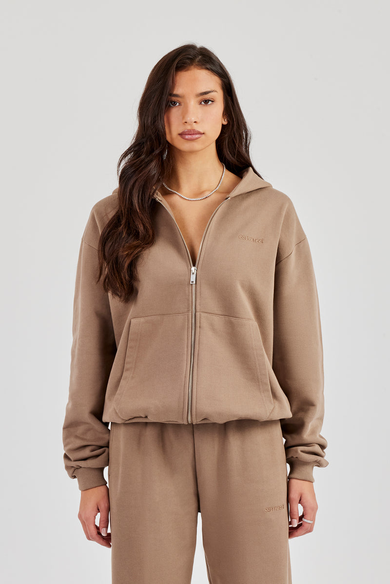 Cernucci Oversized Zip Through Hoodie - Taupe