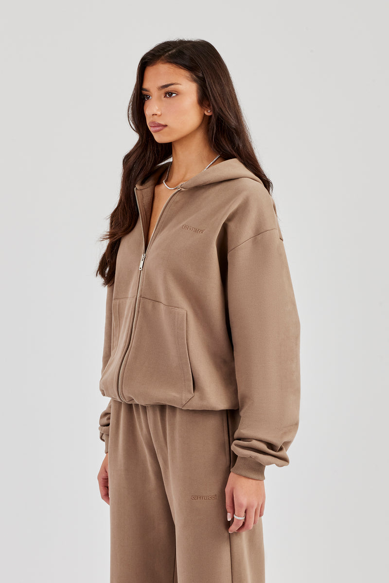 Cernucci Oversized Zip Through Hoodie - Taupe