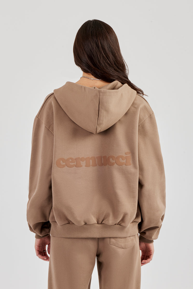 Cernucci Oversized Zip Through Hoodie - Taupe
