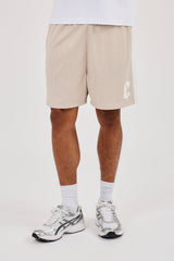 Relaxed Mesh Panelled Shorts - Stone