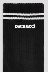 Embroidered Logo Double Stripe Socks - Black