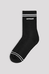 Embroidered Logo Double Stripe Socks - Black