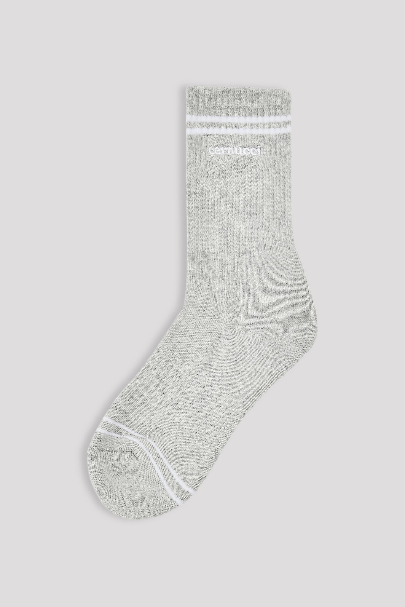 Embroidered Logo Double Stripe Socks - Grey