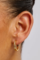 Baguette Stone Centre Hoop Earrigs - 20mm - Gold