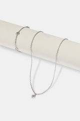 Blue Agate Motif Pendant Necklace & Rolo Bracelet - 8mm - White