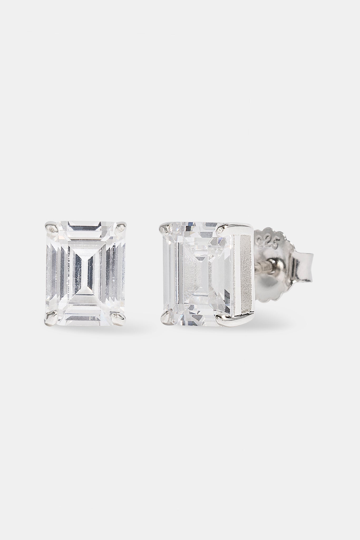 Clear Solitaire Stone Stud Earrings - 8mm - White