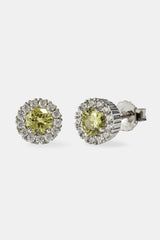 Iced Green CZ Cluster Round Stud Earrings - 8mm - White