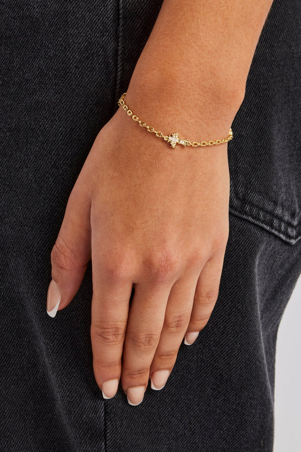 Cross Thin Link Bracelet - 2.5mm - Gold