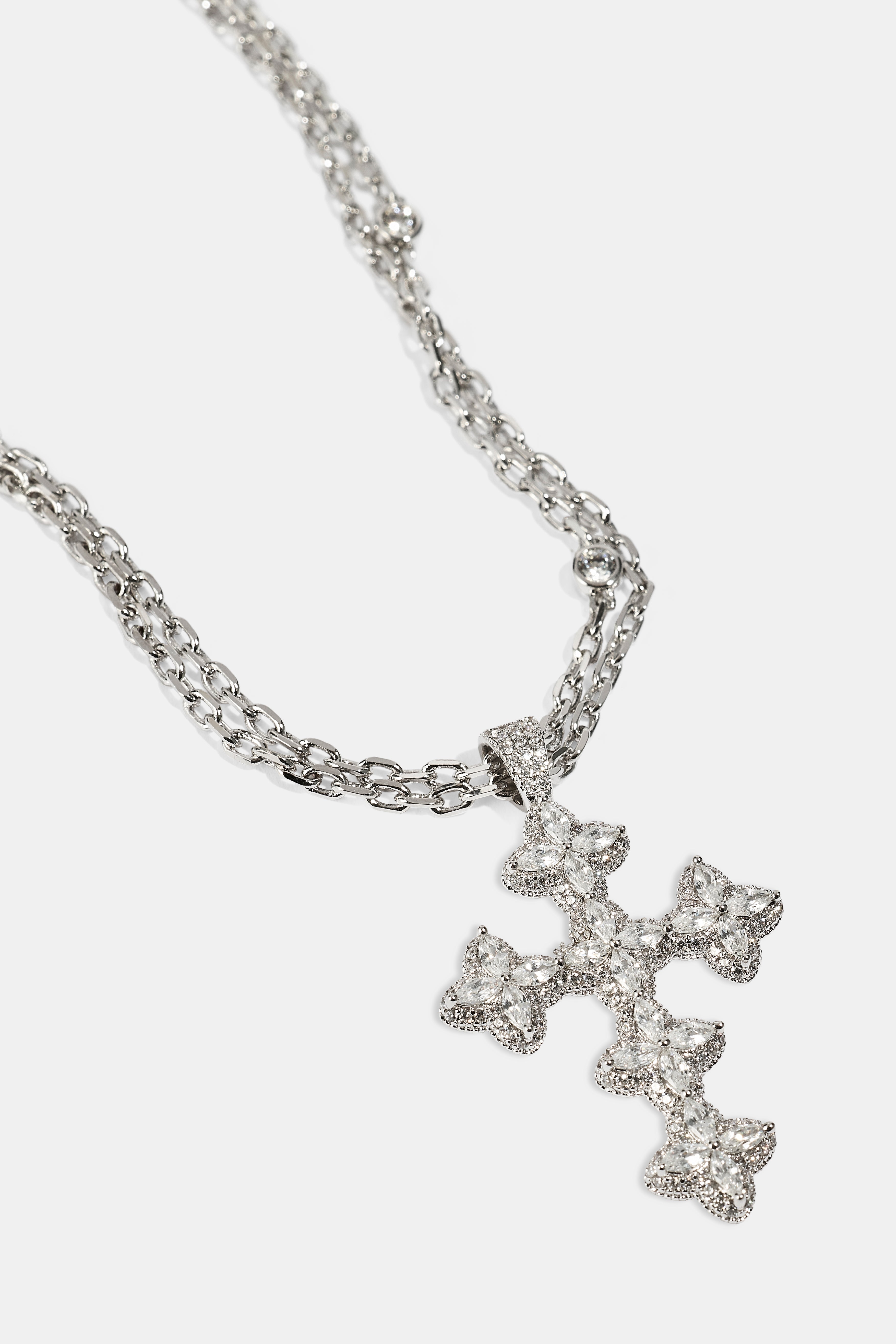 Double Layer Rolo Cross Necklace - 2mm