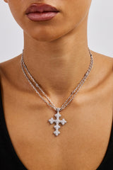 Double Layer Rolo Cross Necklace - 2mm