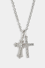 Double Multi Iced Cross Necklace - 20mm - White