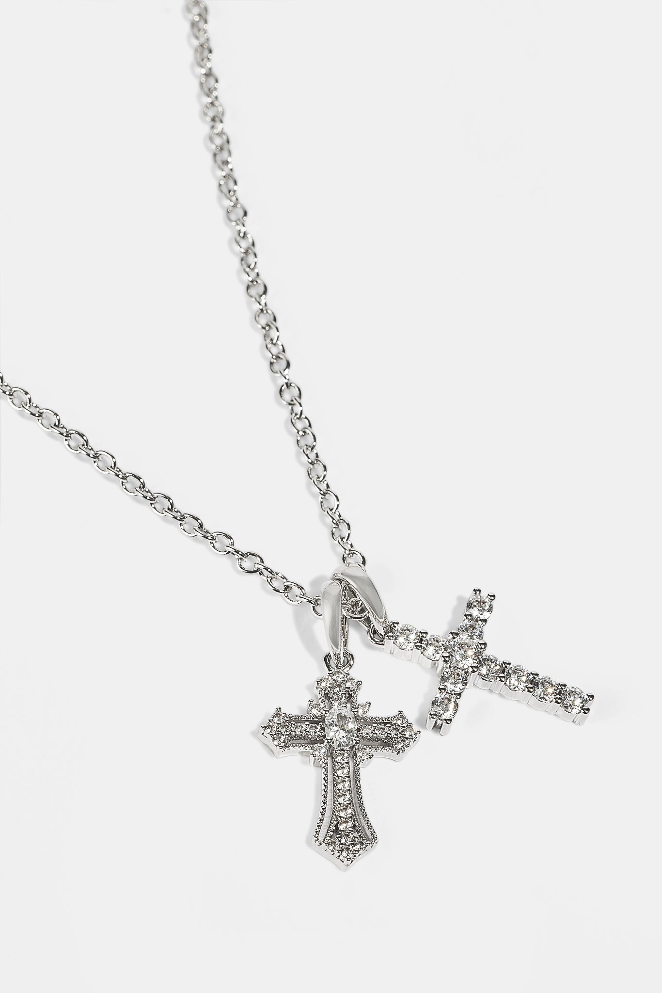 Double Multi Iced Cross Necklace - 20mm - White