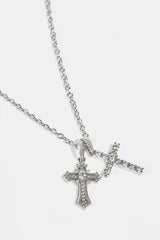 Double Multi Iced Cross Necklace - 20mm - White
