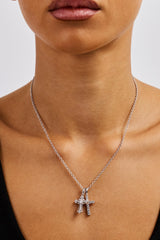 Double Multi Iced Cross Necklace - 20mm - White