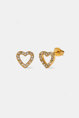 Iced Heart Outline Stud Earrings - 10mm - Gold