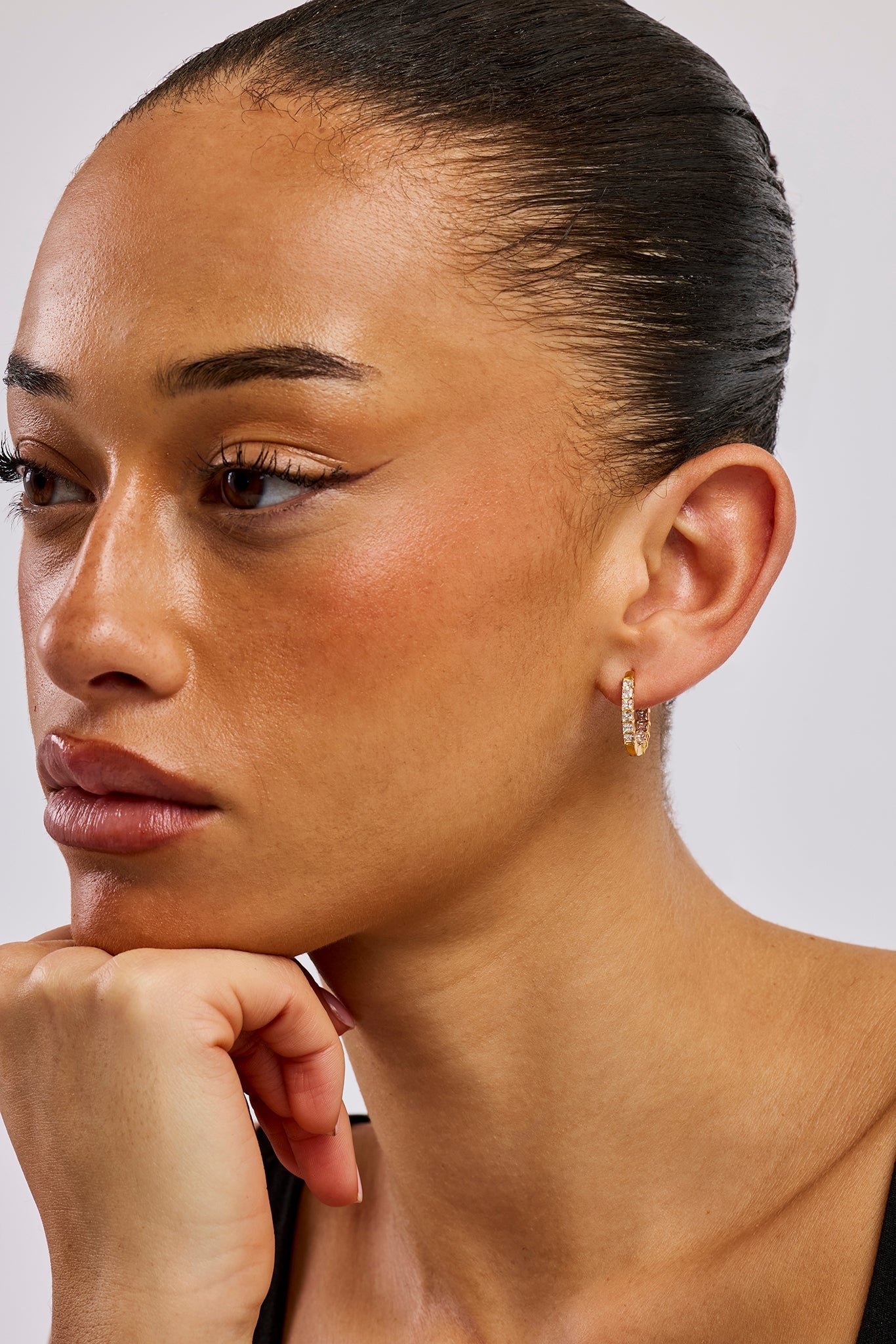 Iced Baguette Hoop Earrings - 20mm - Gold