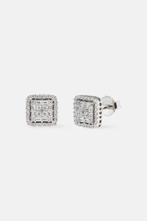 Iced Edge Square Stud Earrings - 8mm