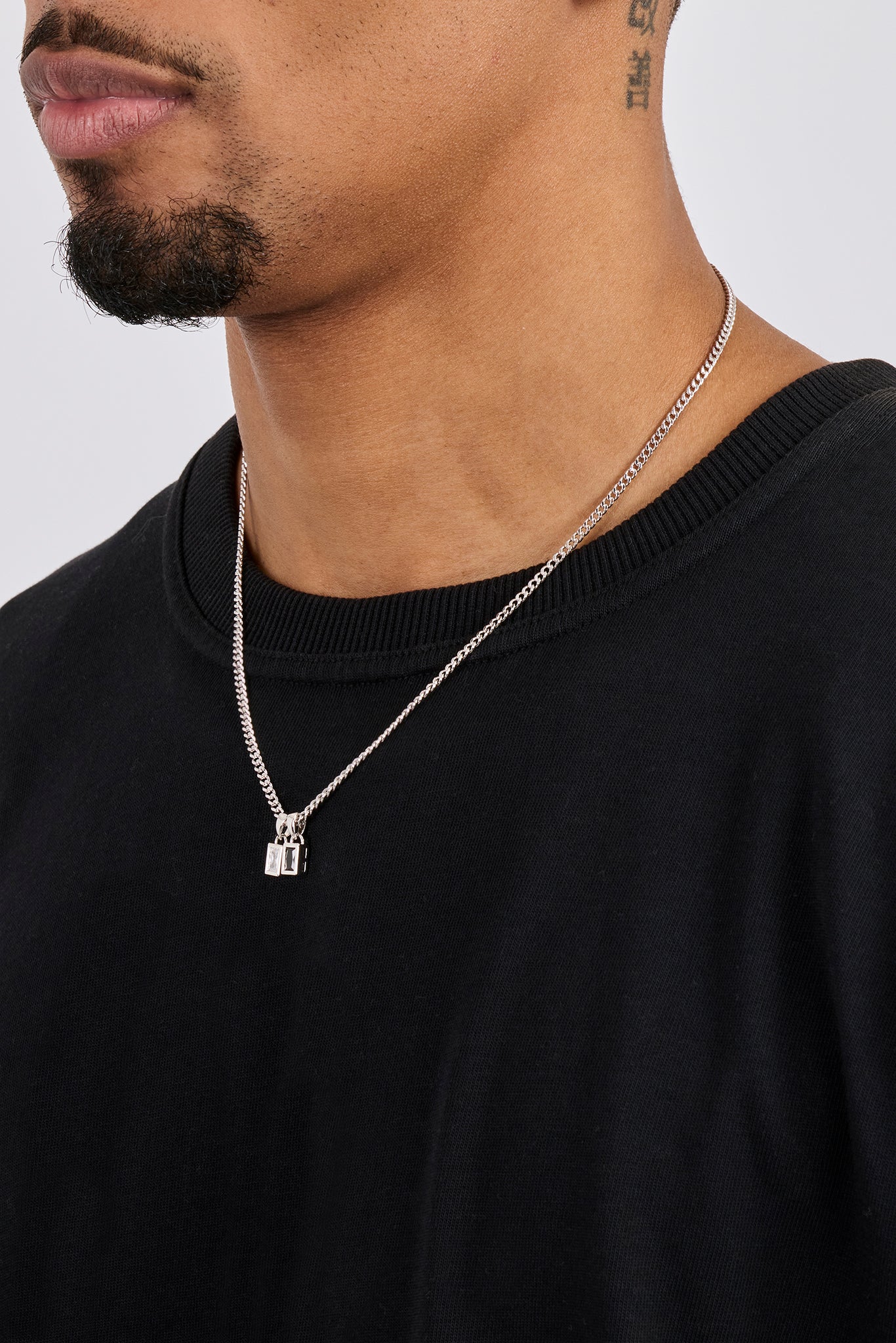 Iced Clear & Black Double Pendant Necklace - 6mm