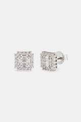 Iced Edge Baguette Cluster Stud Earrings - 8mm