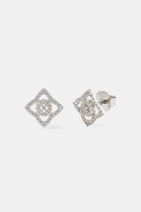 Iced Centre Motif  Stud Earrings - 8mm