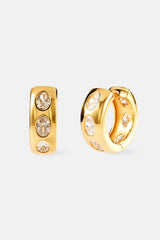 Iced Centre Polished Hoop Earrings - 20mm - Gold