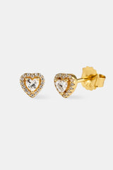 Iced Centre Heart Stud Earrings - 6mm - Gold