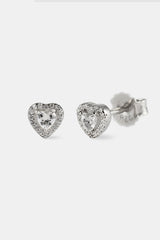 Iced Centre Heart Stud Earrings - 6mm - White