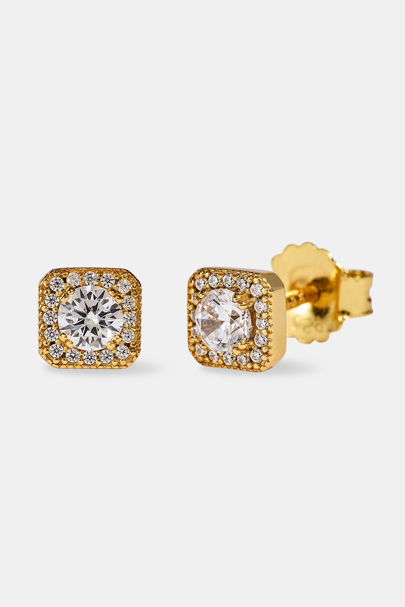 Iced Centre Square Edge Stud Earrings - 6mm - Gold