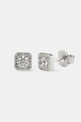 Iced Centre Square Edge Stud Earrings - 6mm - White