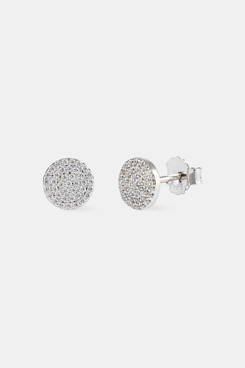 Iced Round Motif Stud Earrings - 8mm