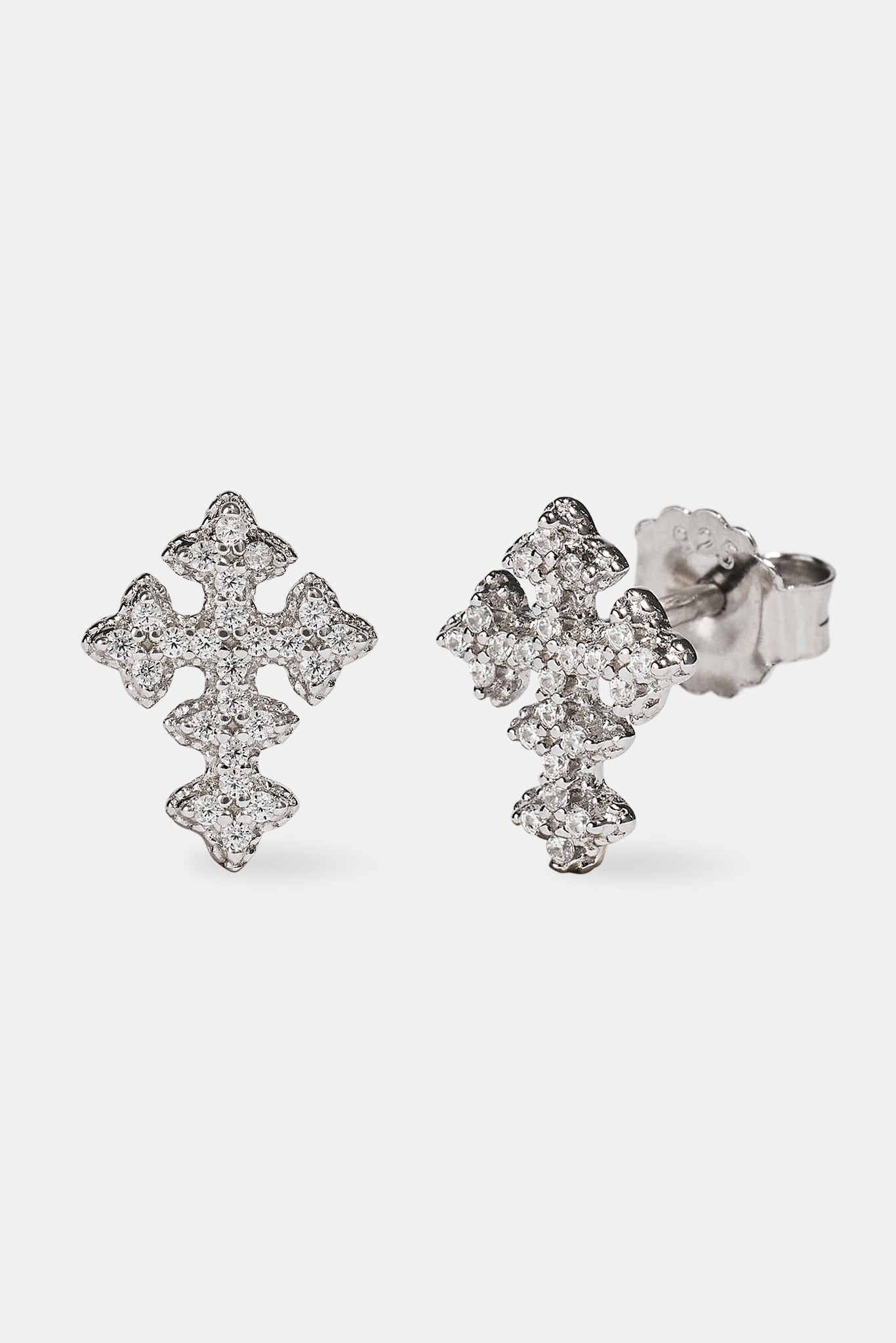 Iced Cross Stud - 10mm - White