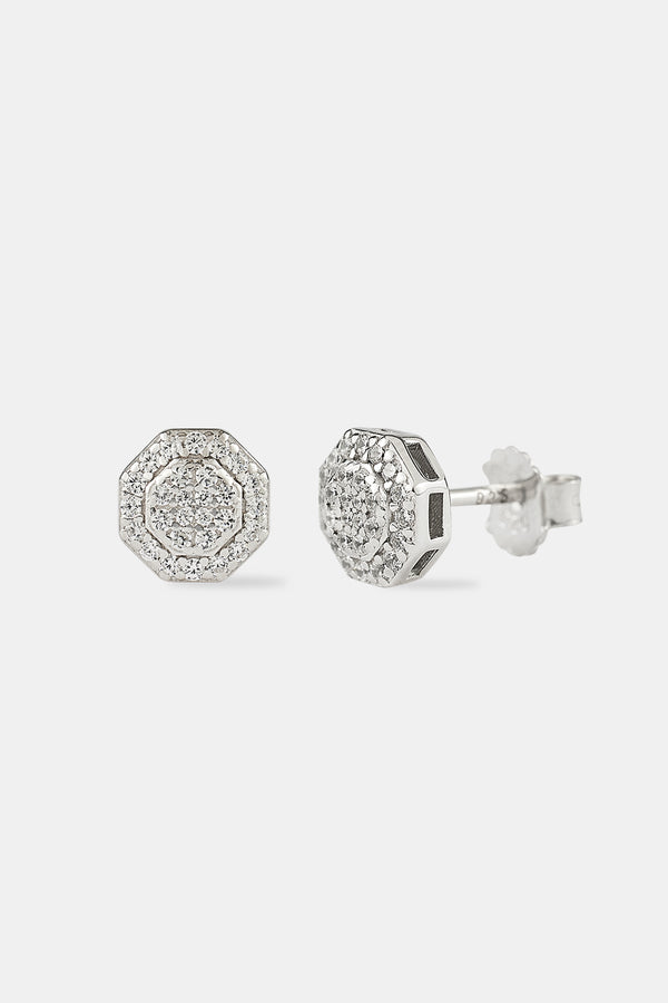 Iced CZ Shape Stud Earrings - 8mm