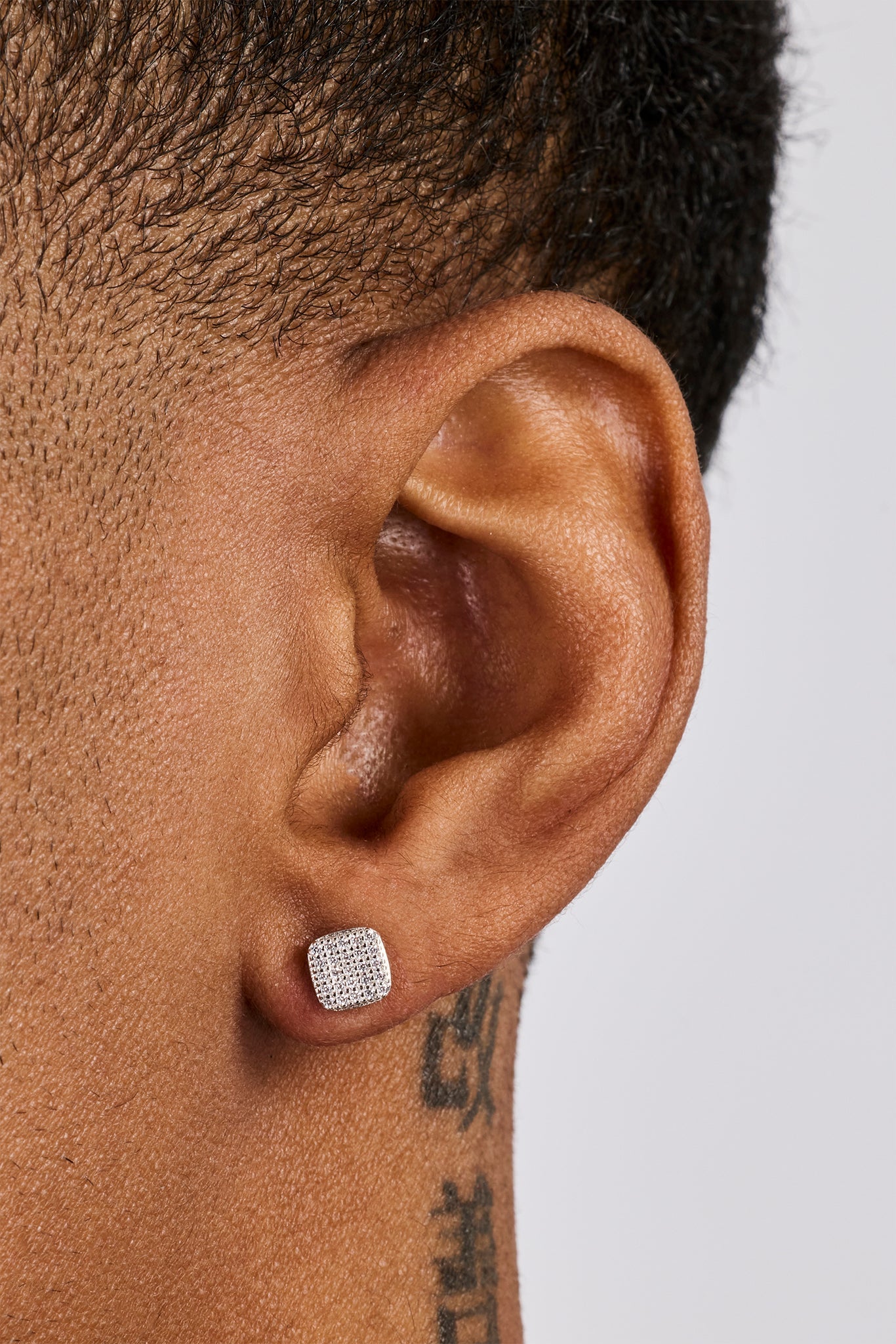 Iced Square Stone Stud Earrings - 6mm - White