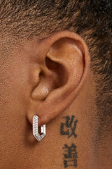 Iced Pentagon Huggie Hoop Earring - 15mm - White